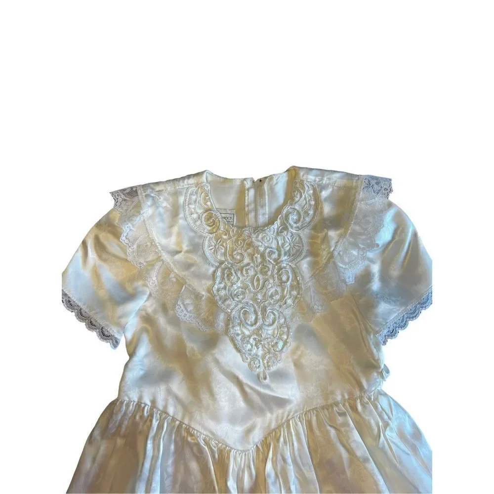 Jessica McClintock Lace Puff Sleeve Dress White Ivory Girls vintage wedding 6
